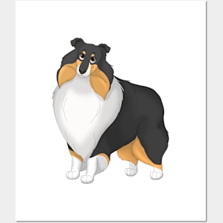 White, Black & Tan Rough Collie Dog Posters and Art